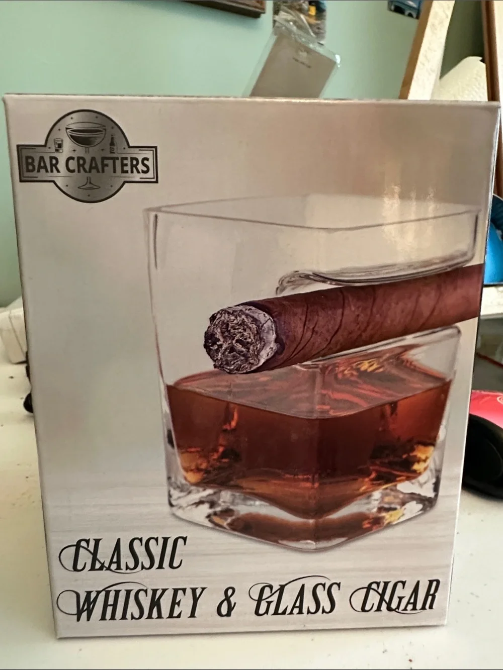 Bar Crafters Classic Whiskey & Glass Cigar - Clear Glass with Brown Cigar Accent